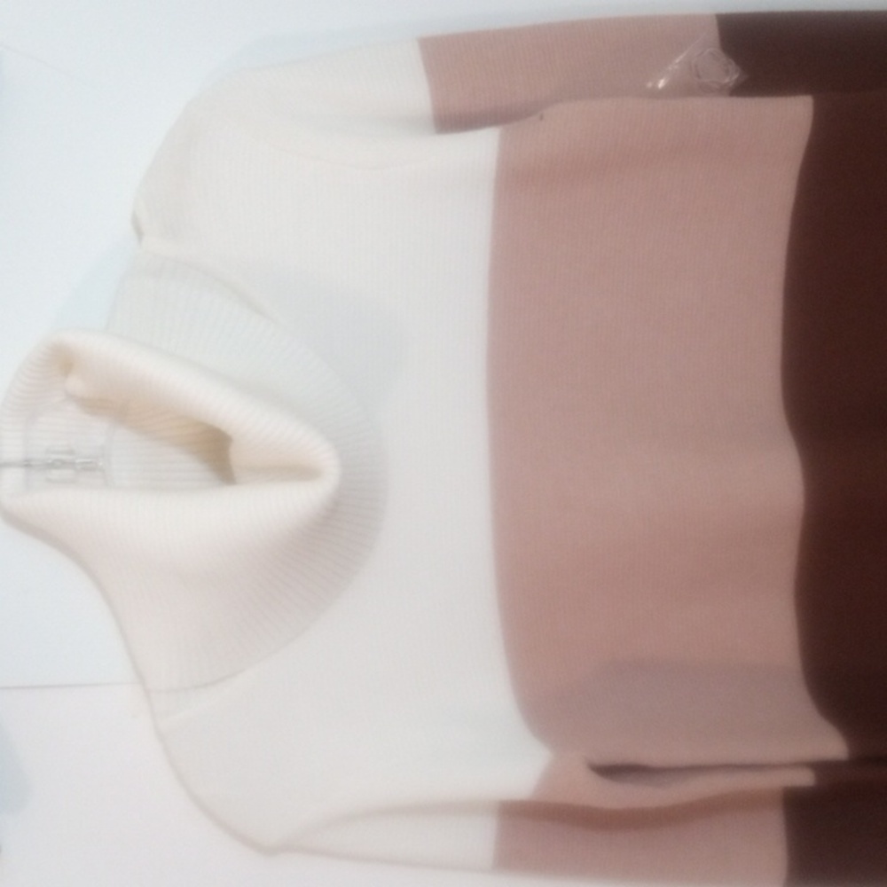 CYRUS Colorblock Cowl Neck Long Sleeve Sweater - Cream, Rose Brown - SIZE XS NWT